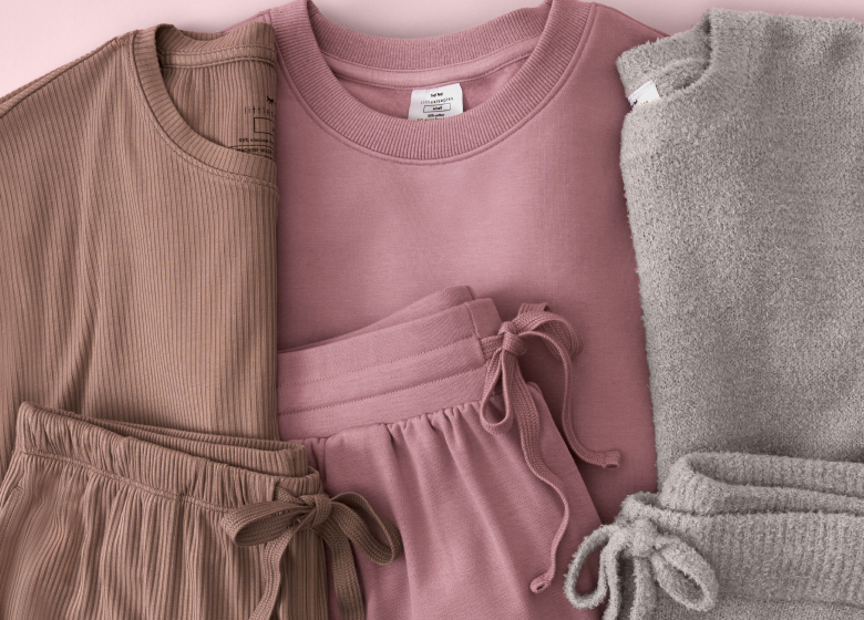 Closeup of Women's loungewear styles