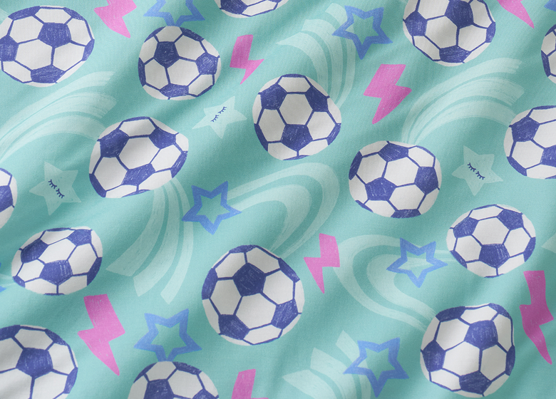 Aqua soccer stars print fabric