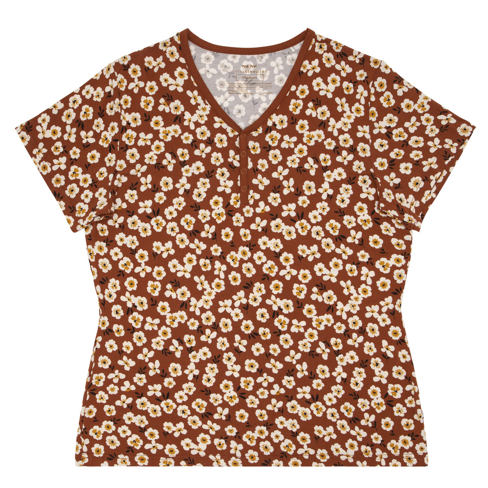 Flat lay image of a Mocha Blossom printed women's pajama top