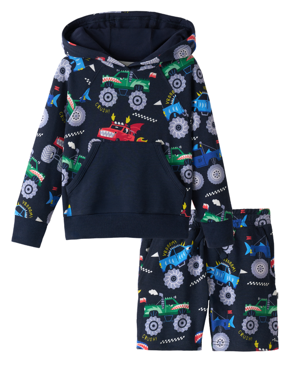 Monster Truck Madness Pullover Hoodie and Shorts outfit