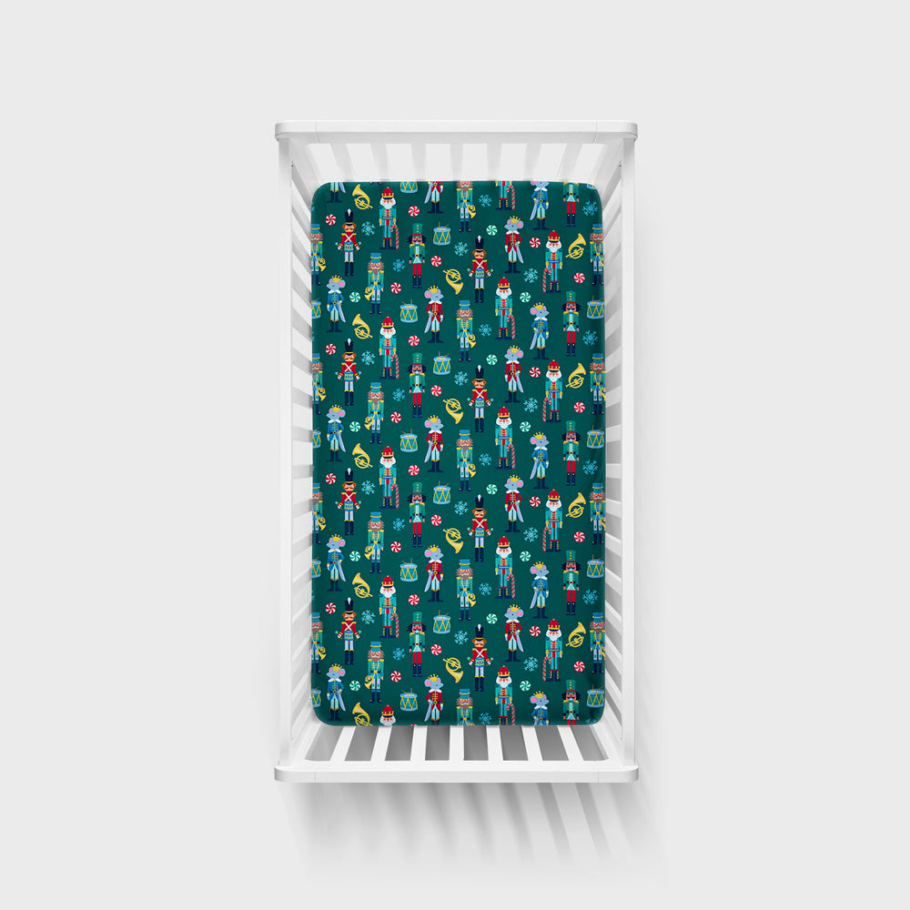 Overhead view of the Nutcracker March Fitted Crib Sheet