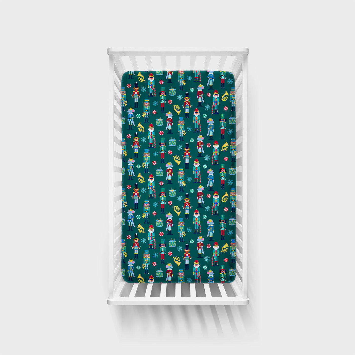 Overhead view of the Nutcracker March Fitted Crib Sheet