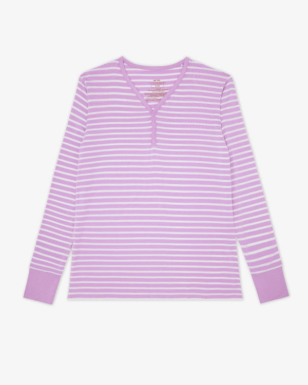 Flat lay of the Sweet Orchid Stripe Women's Long Sleeve Pajama Top