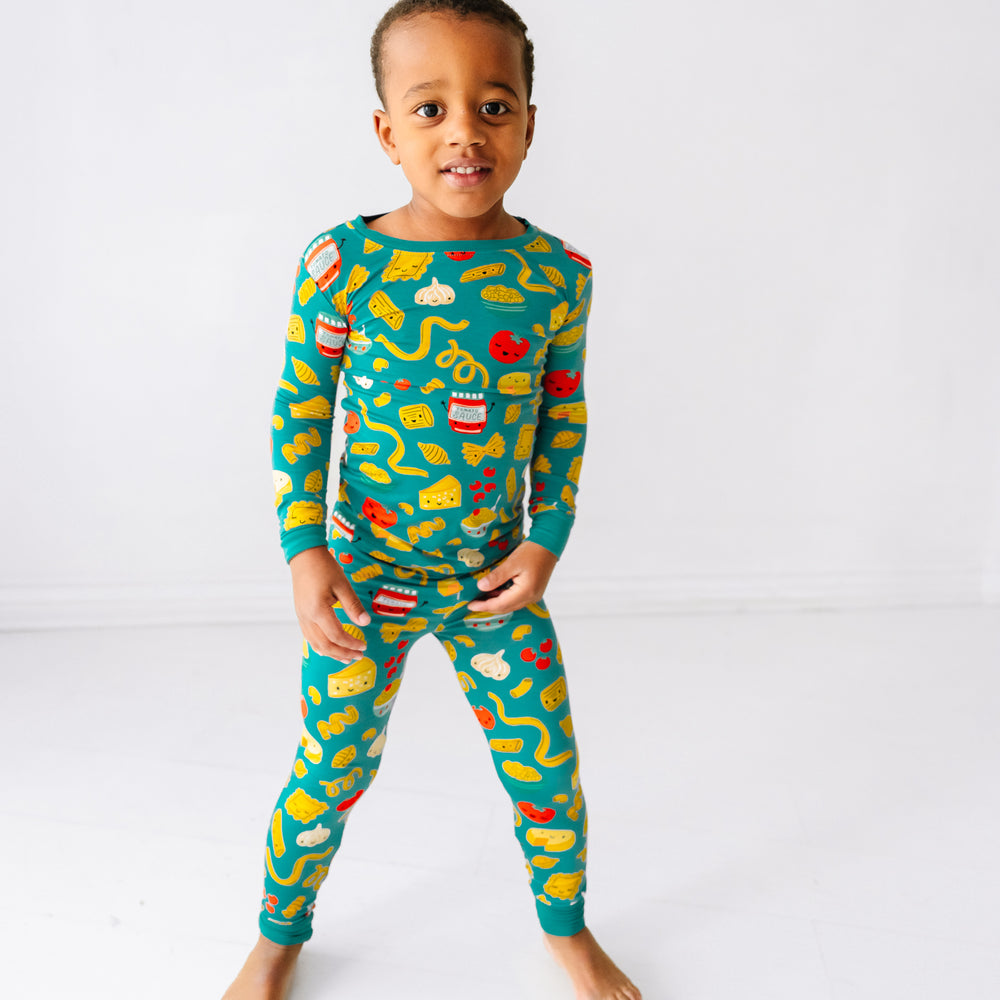 Click to see full screen - Alternate image of a child wearing a Pasta Party two-piece pajama set