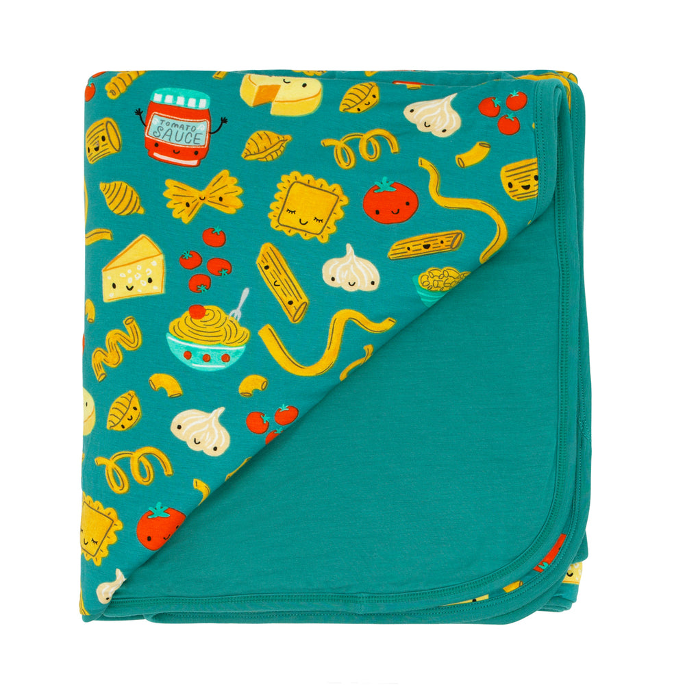 Click to see full screen - Flat lay image of a Pasta Party large cloud blanket