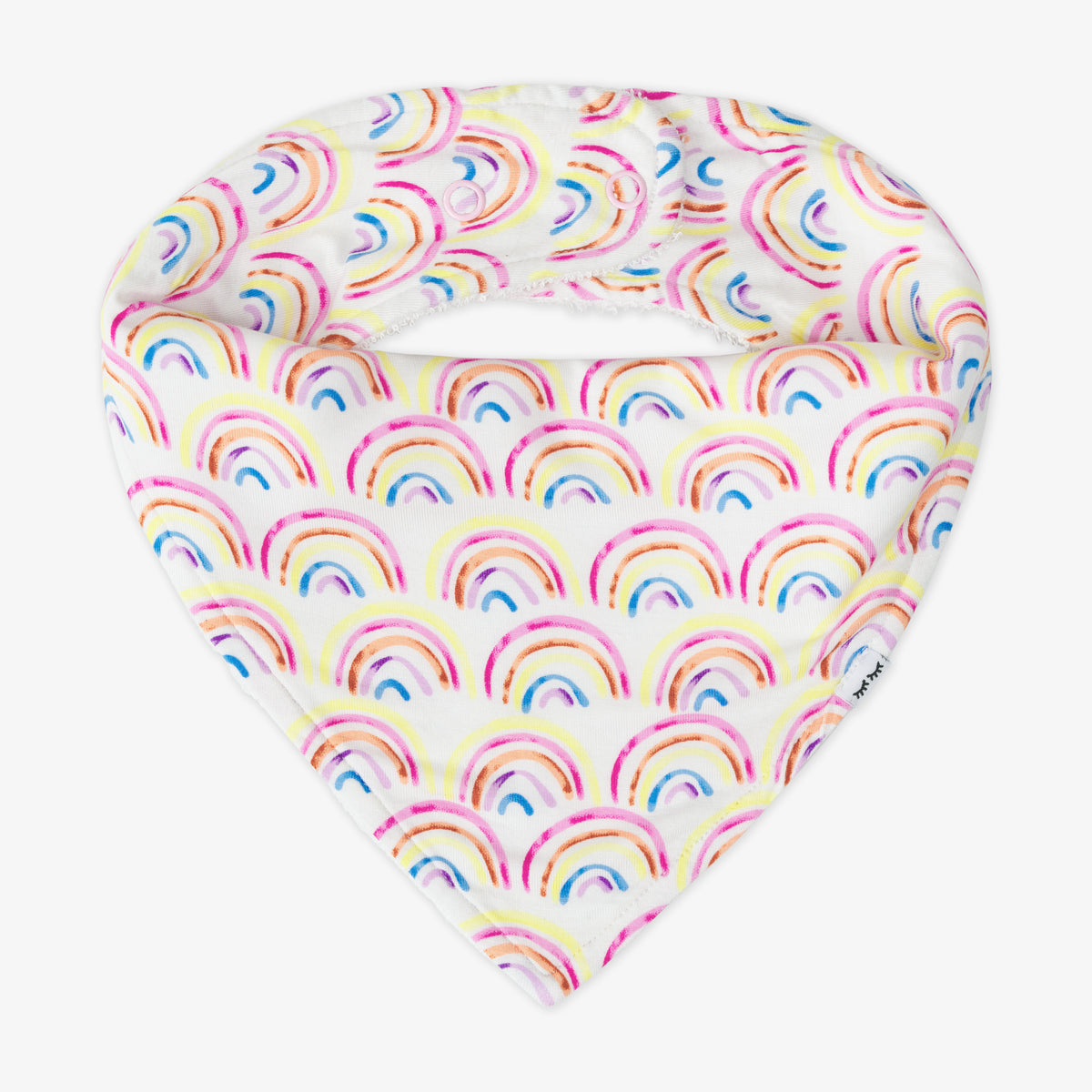 Flat lay of a Pastel Rainbows Bandana Bib