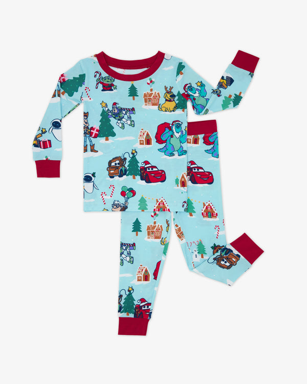 Flat lay of the Disney & Pixar Christmas Village Two-Piece Pajama Set