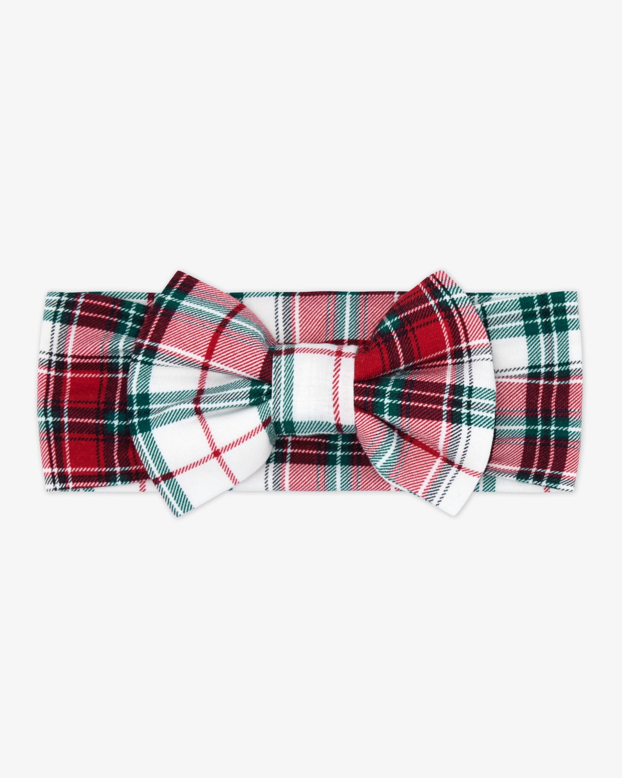 Flat lay of the Holly Plaid Luxe Bow Headband