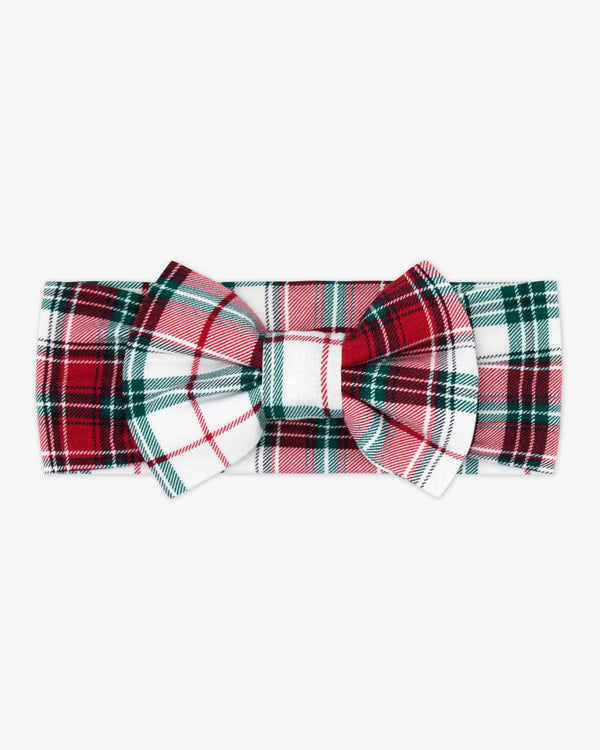 Flat lay of the Holly Plaid Luxe Bow Headband