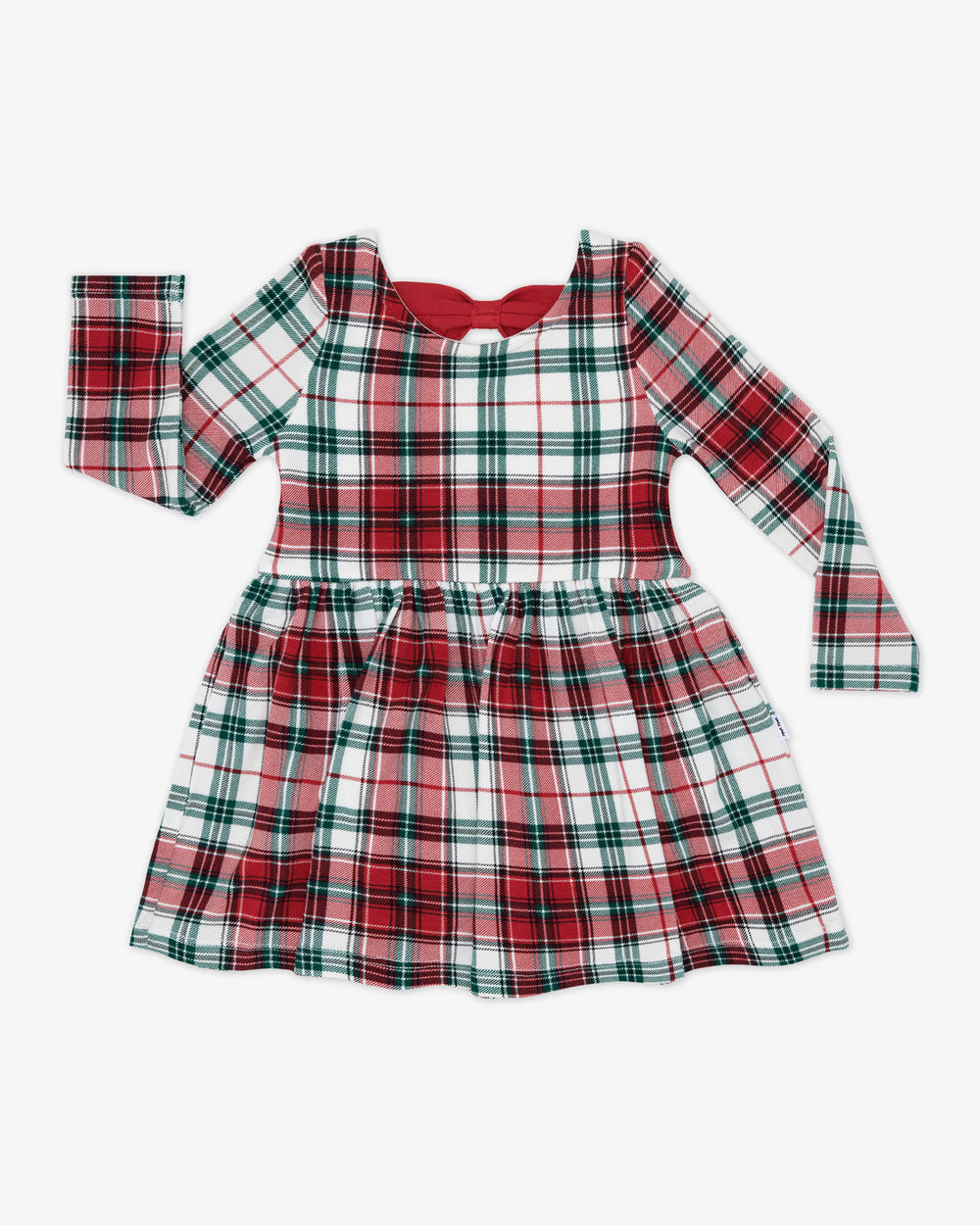 Flat lay of the Holly Plaid Bow Back Skater Dress with Bodysuit