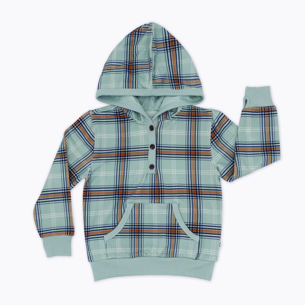 Flat lay image of the Forest Plaid Henley Hoodie