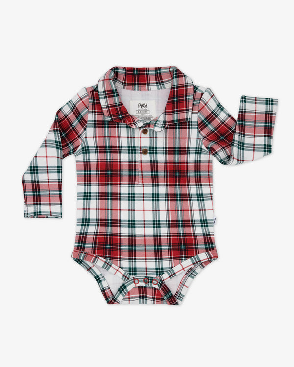 Flat lay of the Holly Plaid Polo Bodysuit