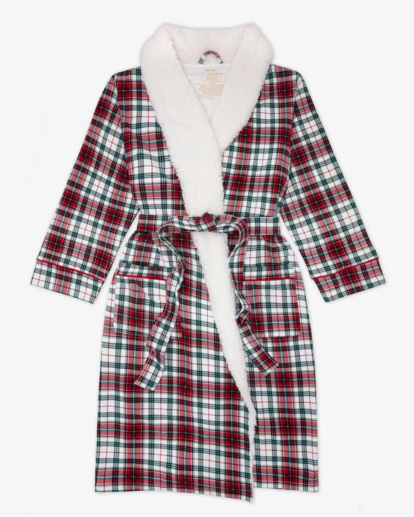 Flat lay of the Holly Plaid Cozy Robe