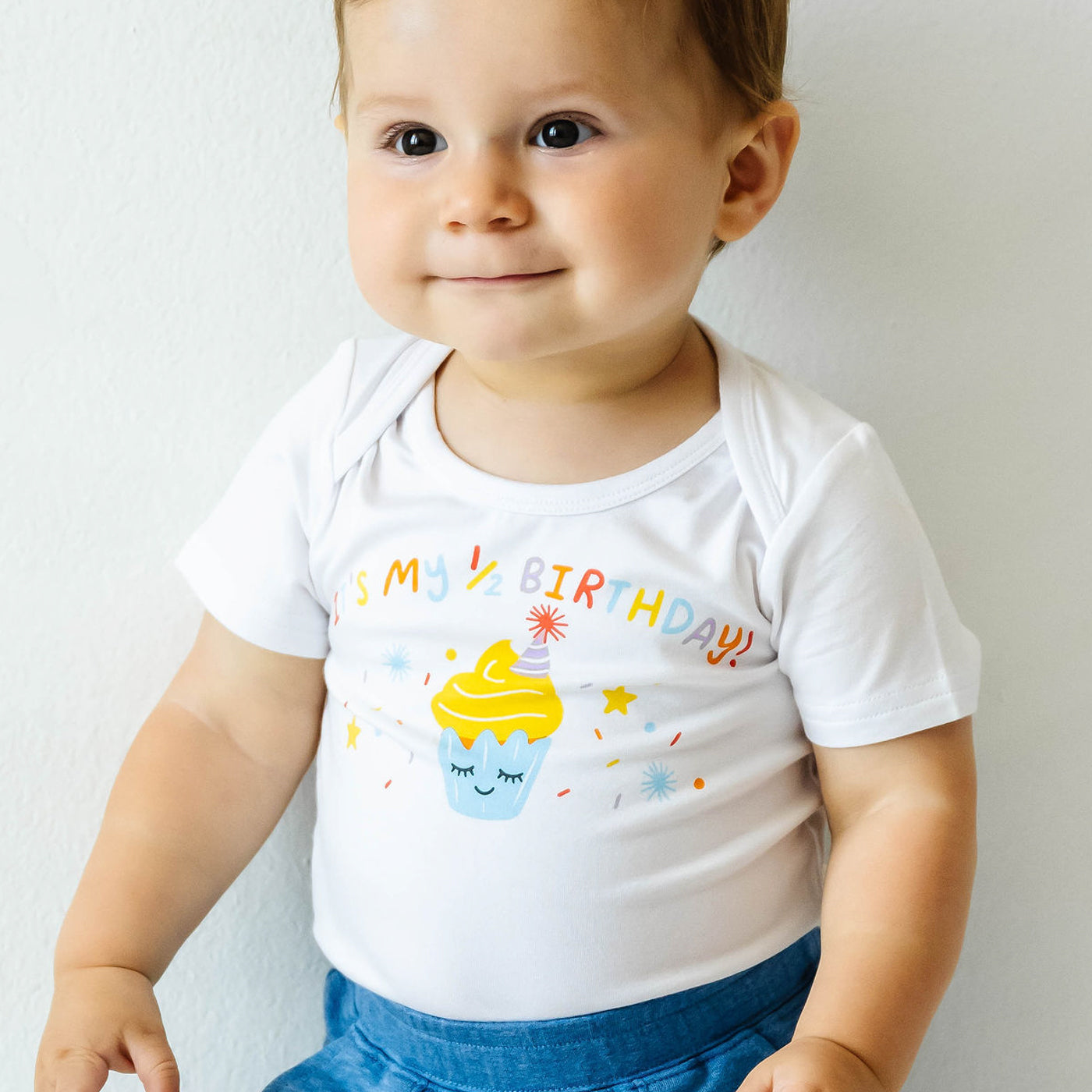 Alternative image of a child wearing a It's my Half Birthday graphic bodysuit