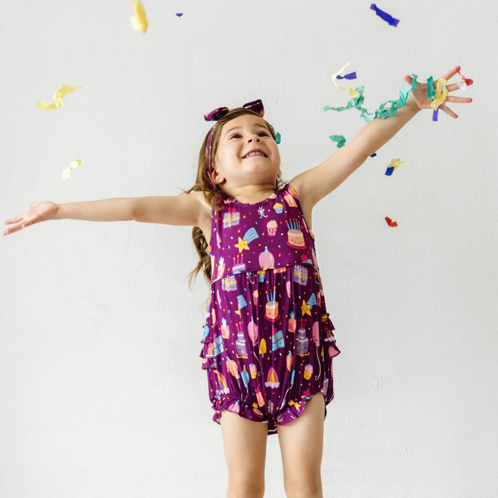 Click to see full screen - Play Bubble - Purple Birthday Wishes Sleeveless Bubble Romper