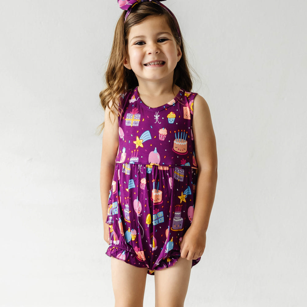 Click to see full screen - Play Bubble - Purple Birthday Wishes Sleeveless Bubble Romper