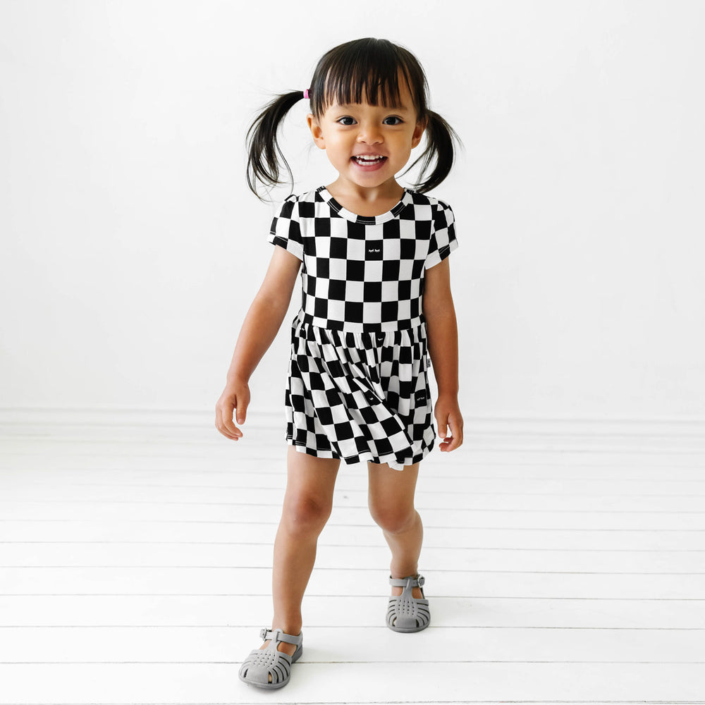Click to see full screen - Play Dress W/B Skater - Cool Checks Cap Sleeve Skater Dress With Bodysuit