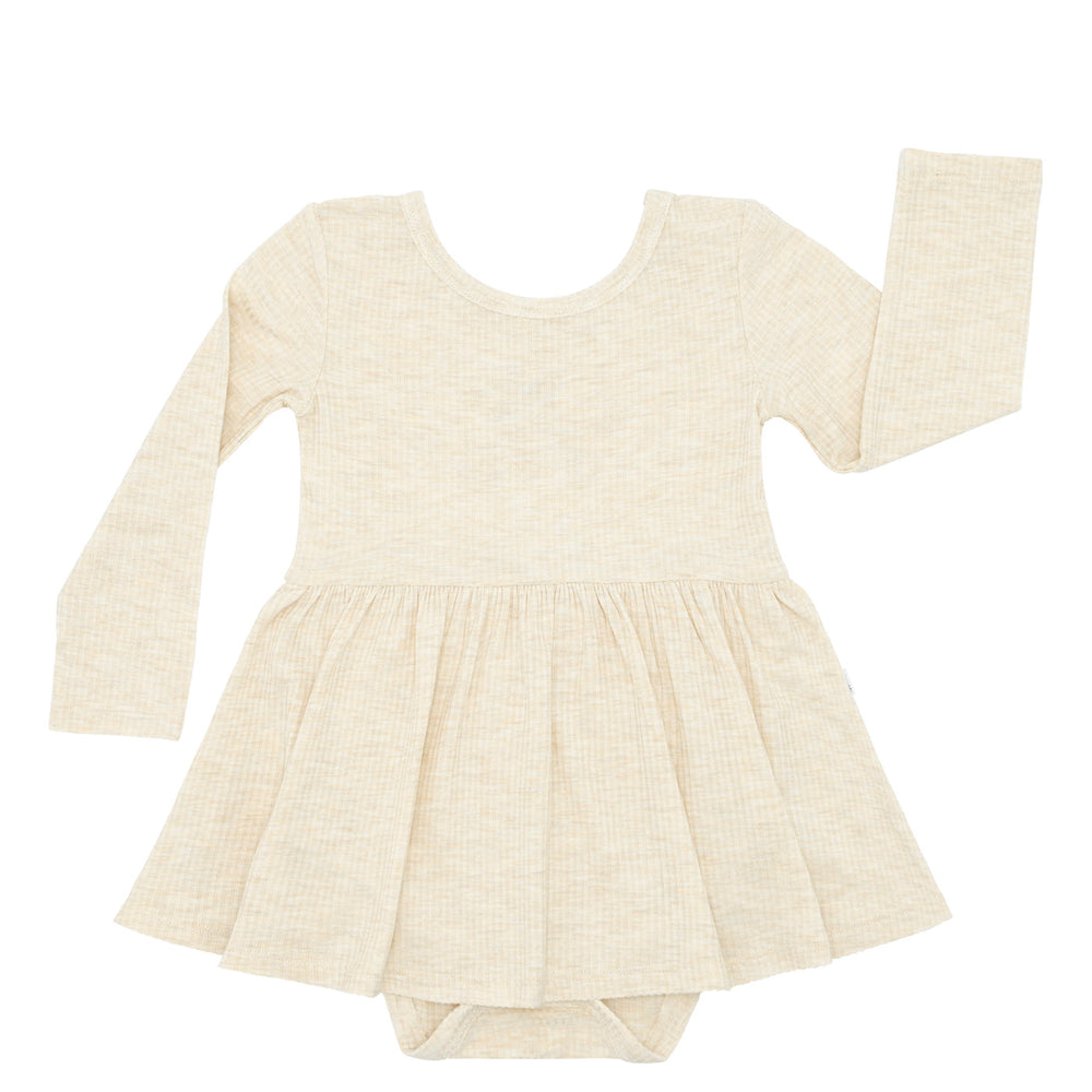 Click to see full screen - Play Dress W/B Twirl - Heather Oatmeal Ribbed Twirl Dress With Bodysuit