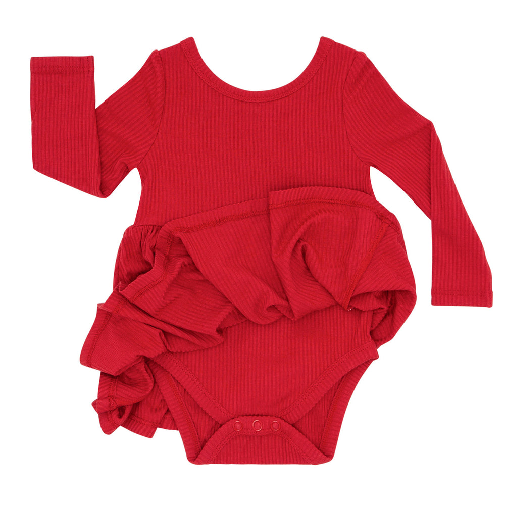 Play Dress W/B Twirl - Holiday Red Ribbed Twirl Dress With Bodysuit