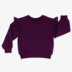 Flat lay image of the Deep Plum Flutter Crewneck