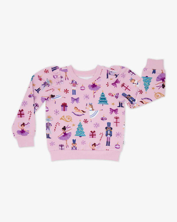 Flat lay of the Nutcracker Ballet Puff Sleeve Crewneck