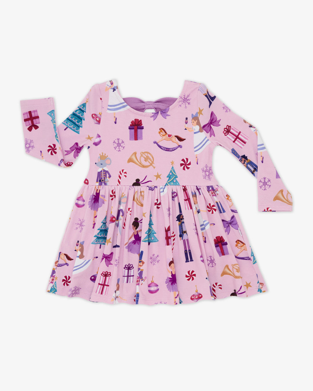 Flat lay of the Nutcracker Ballet Bow Back Skater Dress with Bodysuit