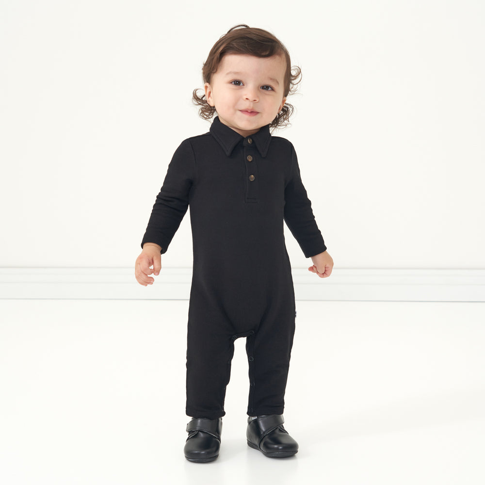 Alternate image of a child wearing a Black polo romper