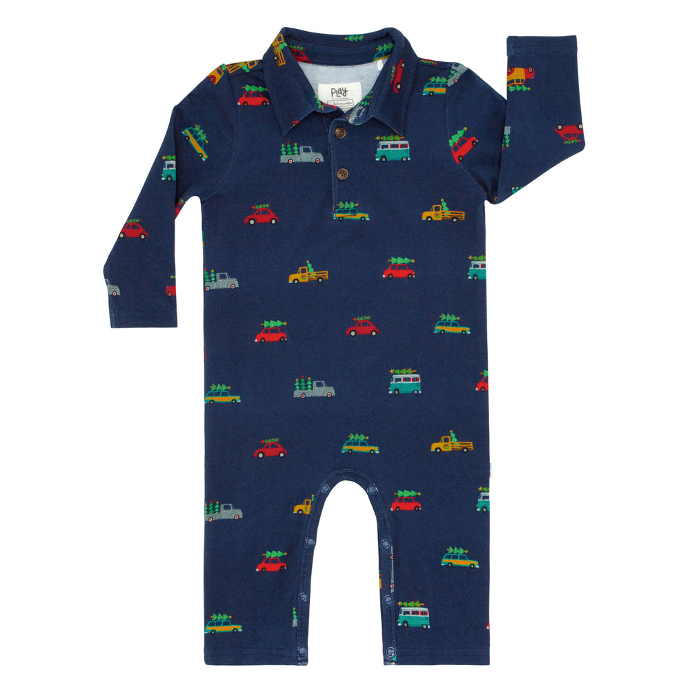 Flat lay image of a Tree Traffic polo romper