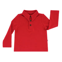 Flat lay image of a Holiday Red polo shirt