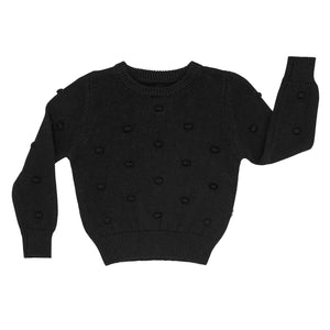 Flat lay image of a Black pom pom sweater