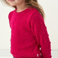Close up detail image of Mixed Berry Pom Pom Sweater