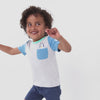 Video of a child wearing a Bluey graphic pocket tee and coordinating joggers