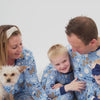 Video of families matching wearing Hanukkah Lights and Love pajamas