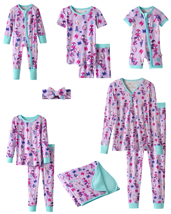 Purple Tiny Webs mommy & me matching pajamas