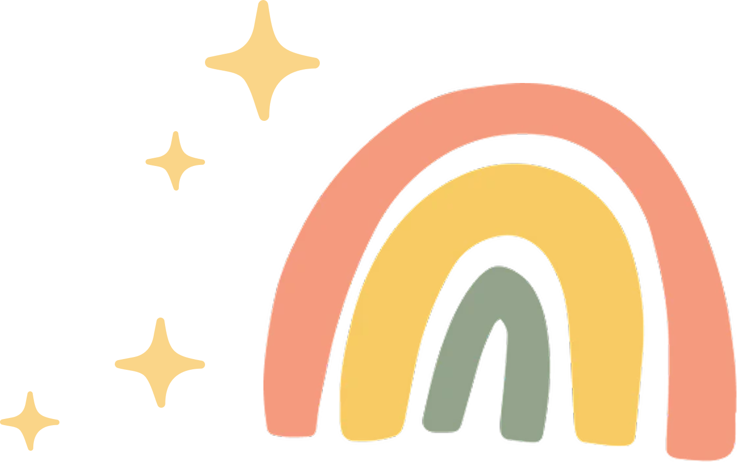 Illustration of  rainbow to the right of four yellow stars