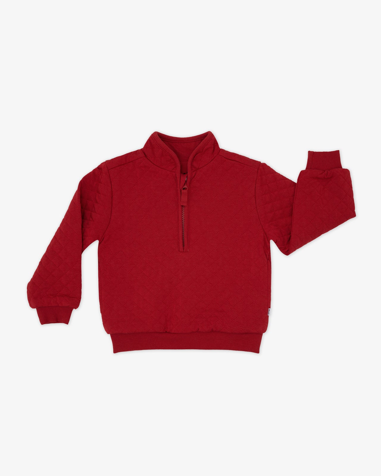 Flat lay of the Holiday Red Quilted Zip Pullover