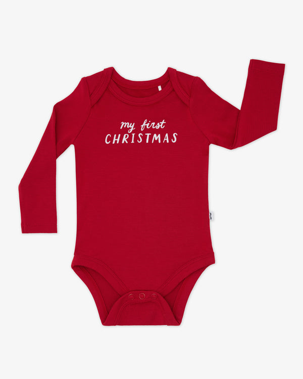 Flat lay of the My First Christmas Bodysuit