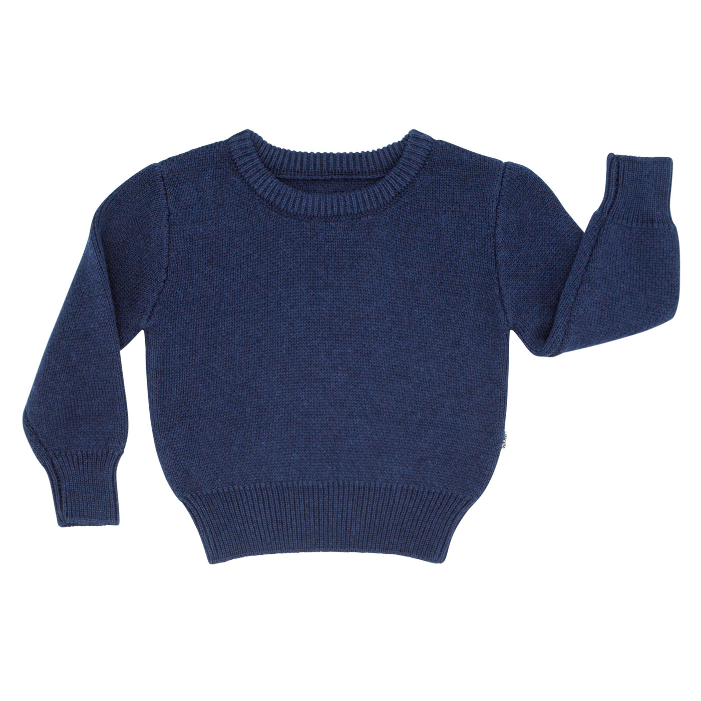 Flat lay image of a Classic Navy knit sweater