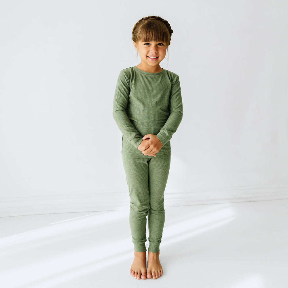 Heather Cypress Green Ribbed Two-Piece Pajama Set - Little Sleepies