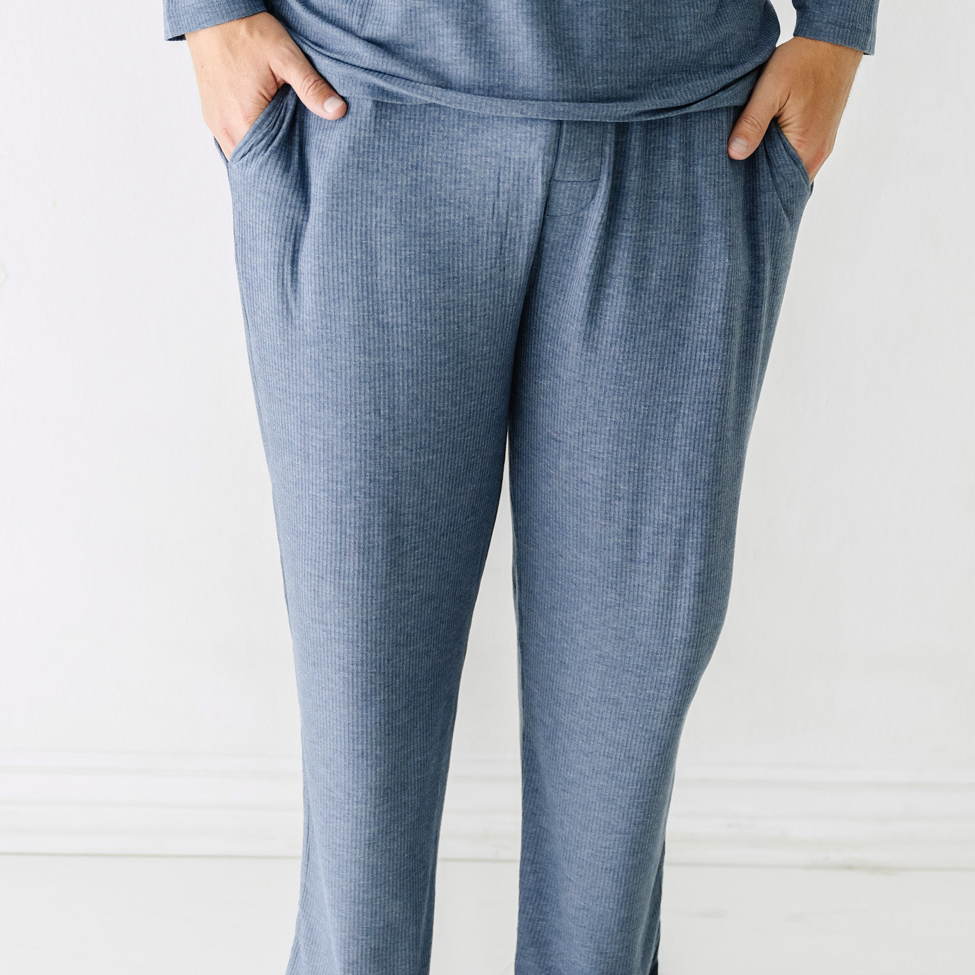 Heather Dusty Indigo Ribbed Men's Pajama Pants - Little Sleepies