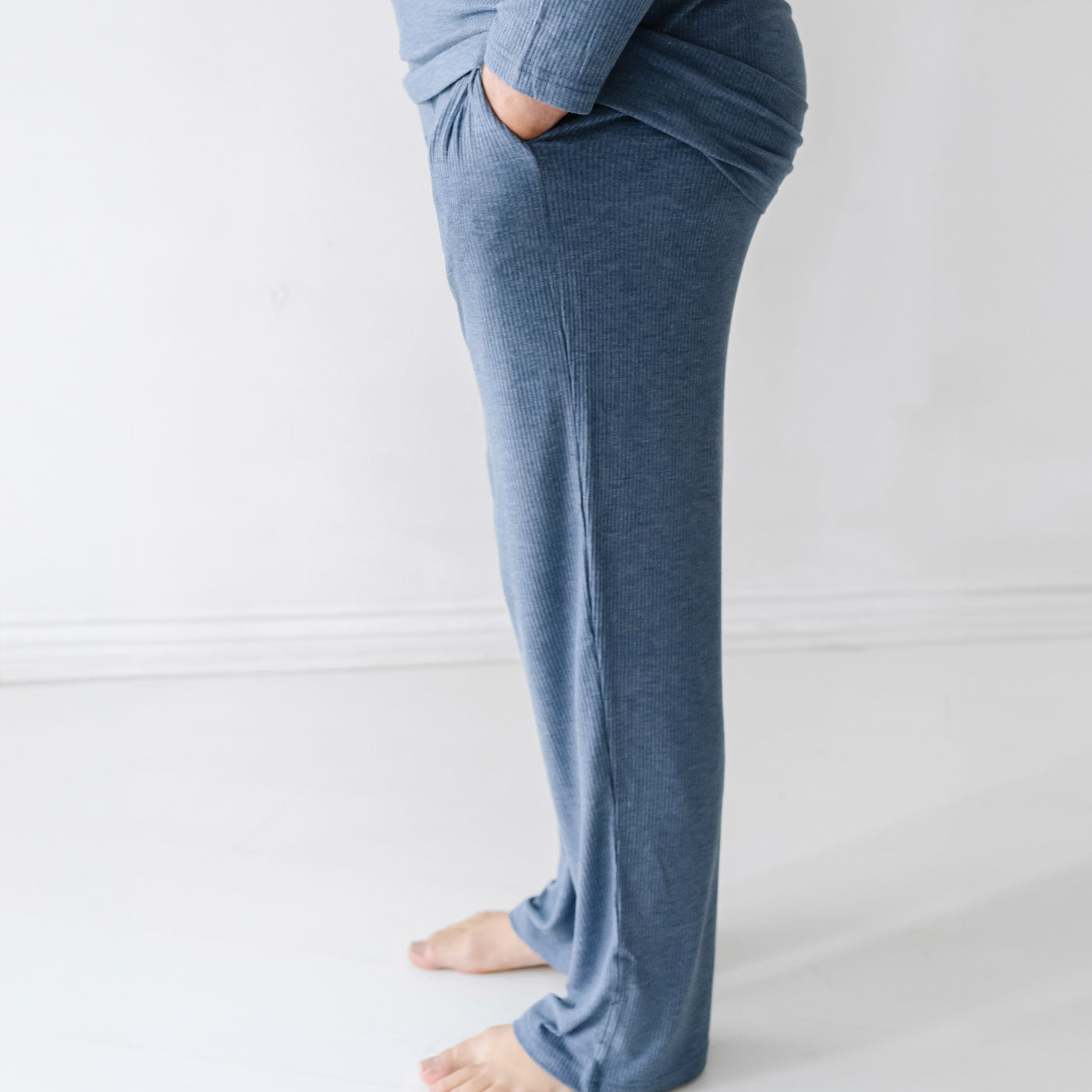 Heather Dusty Indigo Ribbed Men's Pajama Pants - Little Sleepies