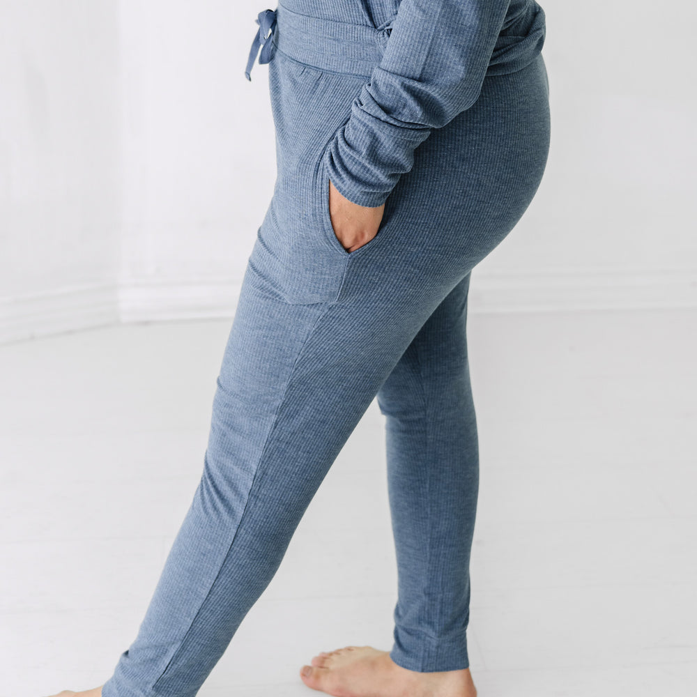 Profile image of a woman wearing Heather Dusty Indigo Ribbed women's pj pants