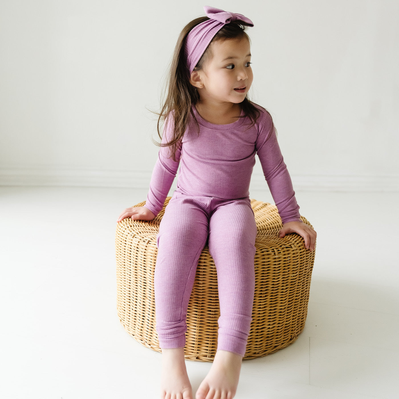 Heather Mulberry Ribbed Two-Piece Pajama Set - Little Sleepies