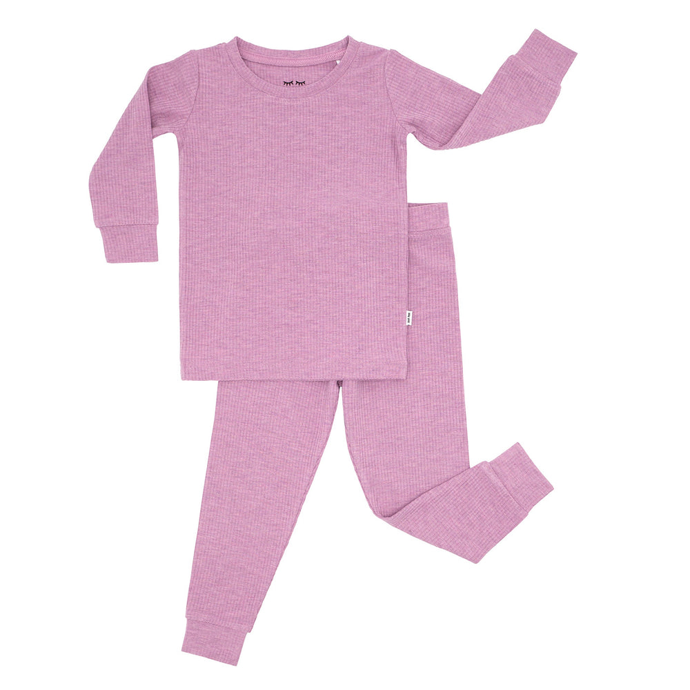 Flat lay image of a Heather Mulberry ribbed two piece pajama set