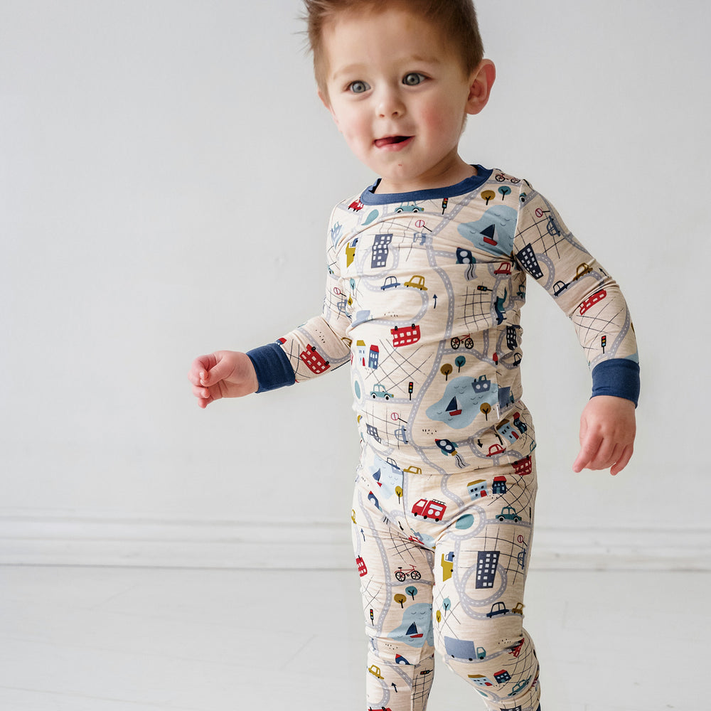 Click to see full screen - Alternate image of a child wearing a Blue Road Trip two piece pajama set