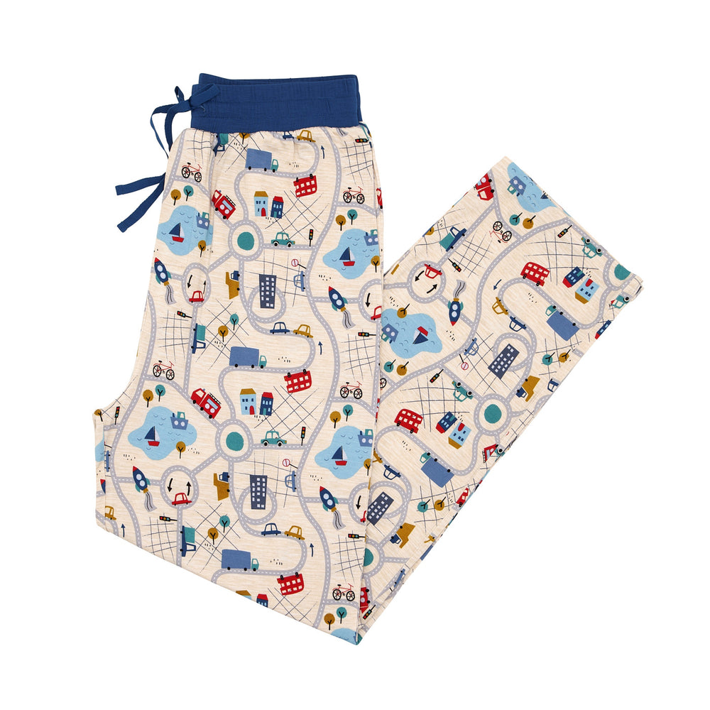 Flat lay image of Blue Road Trip men's pajama pants