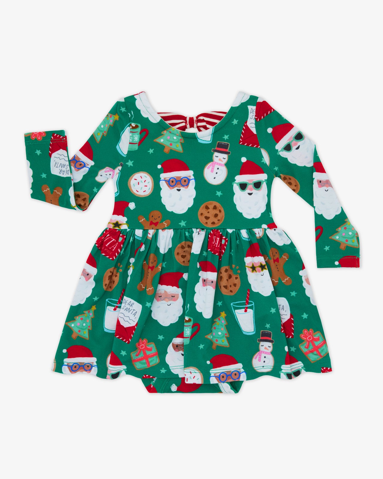 Flat lay of the Cookies for Santa Bow Back Skater Dress with Bodysuit