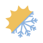 Half yellow sun, half blue snowflake icon.