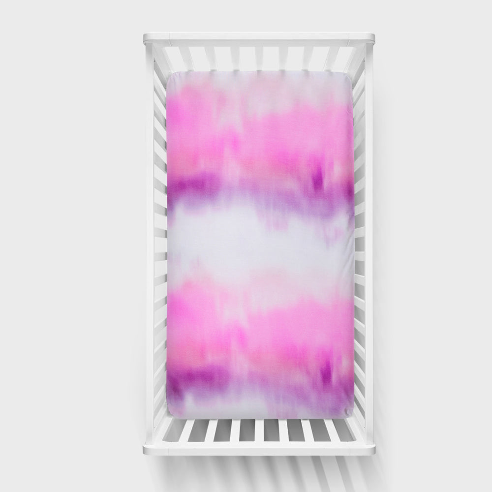 Aerial view of the Pink Cosmic Mist Fitted Crib Sheet