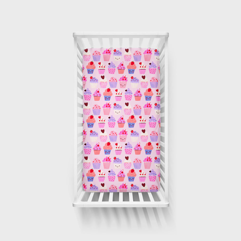 Aerial view of the Cupcake Kisses Fitted Crib Sheet